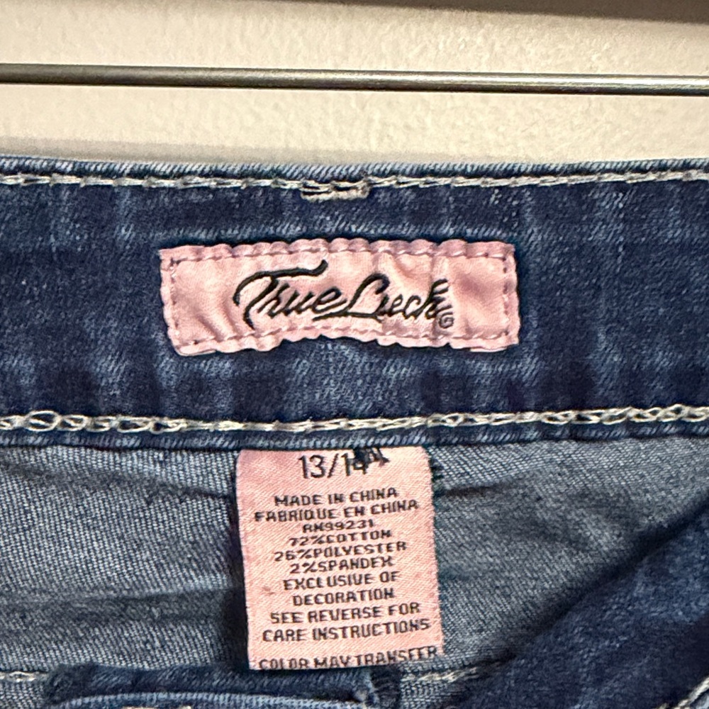 True Luck Classic Women's Blue Flared Jeans 13/14 thick stitch - Picture 2 of 4